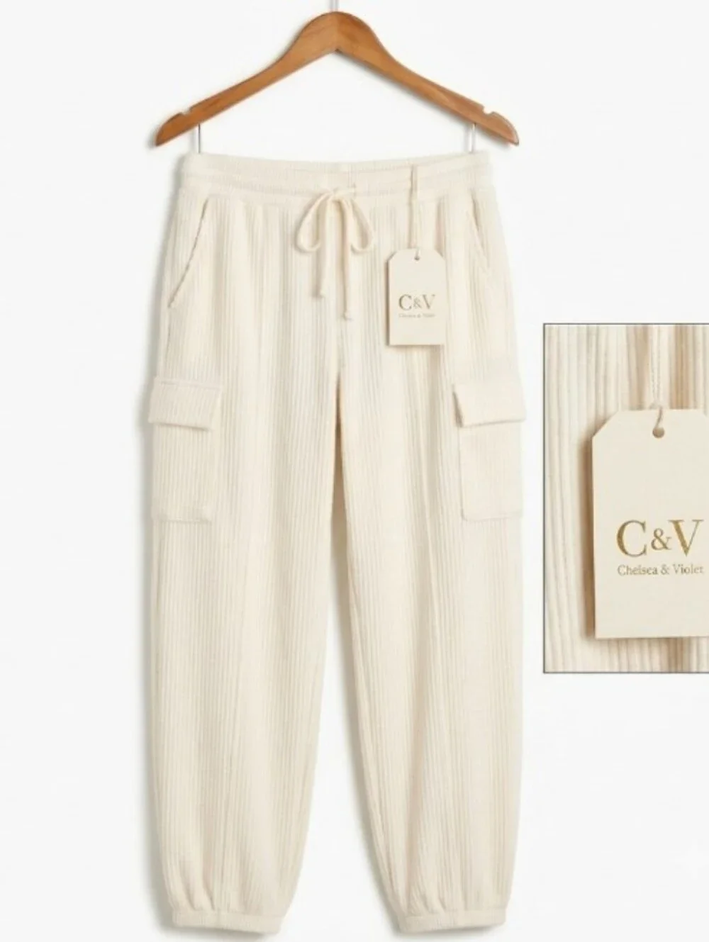 Atleasue Ivory XL Relaxed Cargo Waffle Knit Resort Travel Weekend Joggers New - Picture 2 of 6